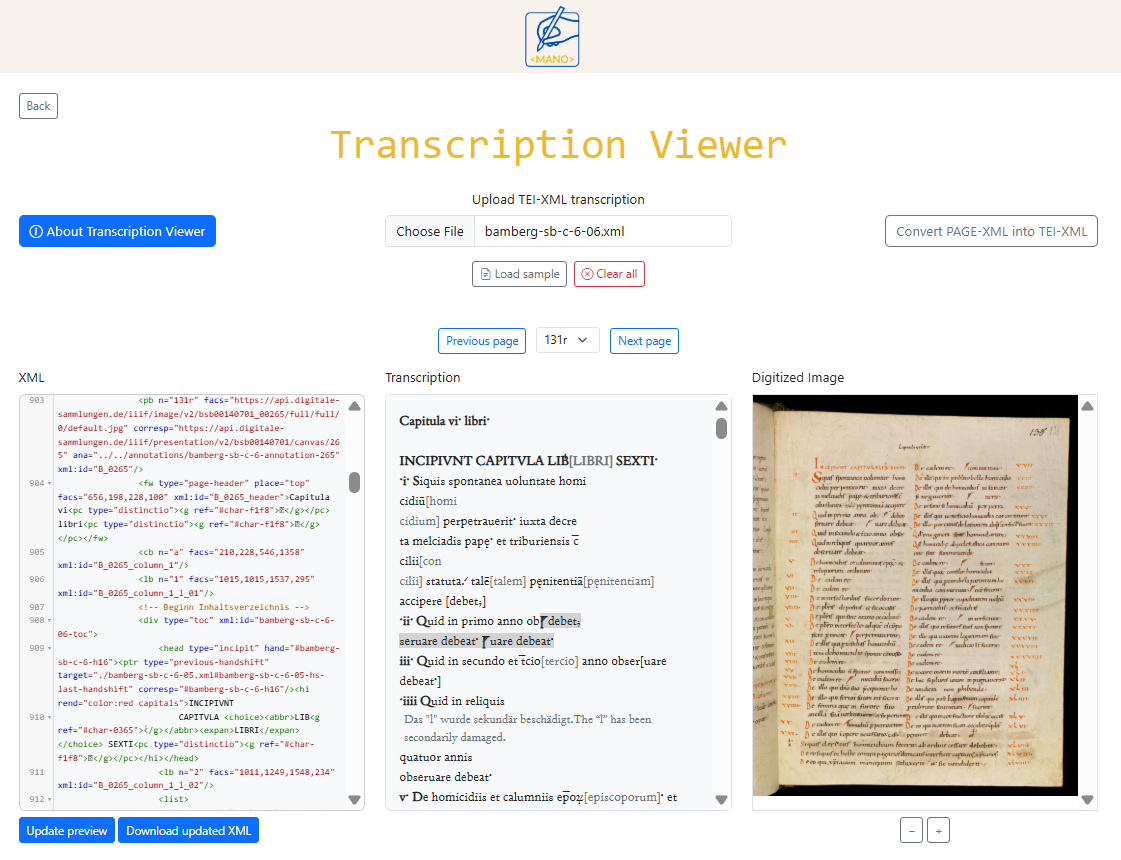 Transcription Viewr interface
